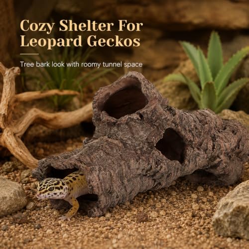 Large Reptile Resin Log Cave, 12 Inch Terrarium Hideout with 5 Openings, Faux Bark Aquarium Cave Decor for Bearded Dragon, Gecko, Snake, Lizard, Turtle, Fish .00 X 6.49 X 4.72 in Brown
