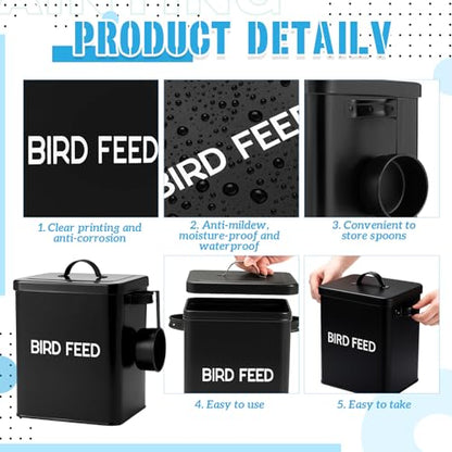 Reallnaive 2 Pcs Metal Bird Seed Container with Scoop, Bird Feed Storage Container with Fitted Lid, Farmhouse Style Ideal Gift for Birds and Pet Owners(Black)