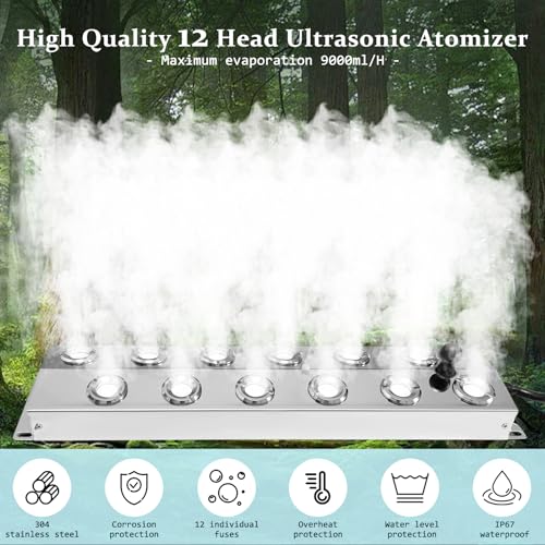 Ultrasonic Fogger 12 Head Ultrasonic Mist Maker,9000ml/H 400W Mist Maker Fogger,12 Head Ultrasonic Fogger Mist Maker,12 Head Ultrasonic Mist Maker fogger Ultrasonic Mister Fogger 12Head Fogger - color: 12 Head Ultrasonic Fogger