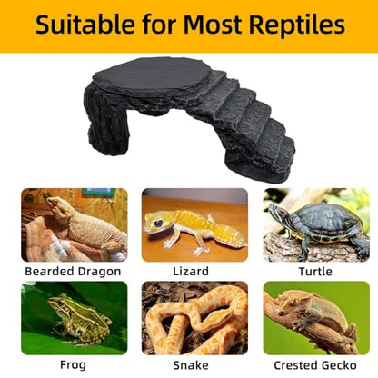 Reptile Basking Platform, Turtle Basking Platform Leopard Gecko Tank Accessories Reptile Hide with Rock Plate for Lizard, Crested Gecko (Medium-Grey) - style: style 1