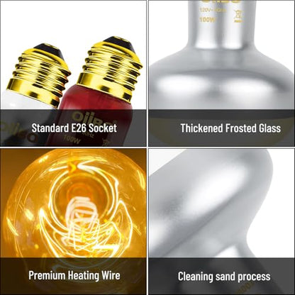 Reptile Dual Lamp Fixture Heat Lamp Bulb Combo Pack,100W UVA Daylight Reptile Heat Lamp and 100W Infrared Reptiles Heat Blub Basking Spot