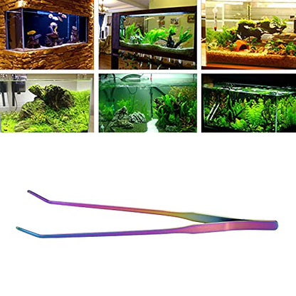 Aquarium Tweezers,27cm Long Multipurpose Tongs Stainless Steel Fish Long Tweezers Planted Tongs Feeding Tools for Kitchen Reptiles (27cm bent clip) - size: 27cm bent clip