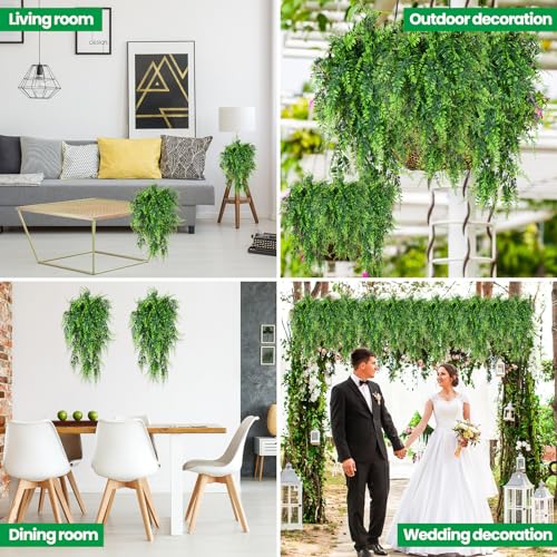 XunYee 28 Pcs Artificial Hanging Plants 32 Inch Plastic Fern Vine Fake Greenery Plant Faux Eucalyptus Vine for Wall Room Wedding Indoor Outdoor Decor, No Baskets (Boston Fern) - style: Boston Fern