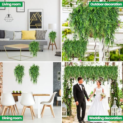 XunYee 28 Pcs Artificial Hanging Plants 32 Inch Plastic Fern Vine Fake Greenery Plant Faux Eucalyptus Vine for Wall Room Wedding Indoor Outdoor Decor, No Baskets (Boston Fern) - style: Boston Fern