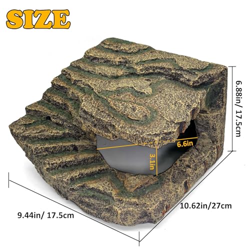 kathson Extra Large Turtles Basking Platform,Resin Reptile Hideouts Cave Habitat Decor,Tortoise Hide Cave with Climbing Ramp Step,Bearded Dragons Hide Basking Rocks Accessories for Lizard,Gecko,Frog