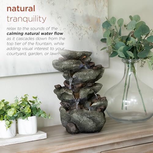 Alpine Corporation TZL154 14" Indoor Tabletop Rainforest Rock Water Fountain with LED Lights, Tiered Desktop Fountain for Home and Office Décor, Gray - style: Rock Water w/ LED's