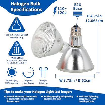 Pangea 50W Halogen Heat Lamp (4 Pack) for Reptiles - Warming UVA and Infrared Light for Turtles, Tortoises, Bearded Dragons - Heating Bulb Accessories, Designed for Ceramic Sockets (50 Watt)