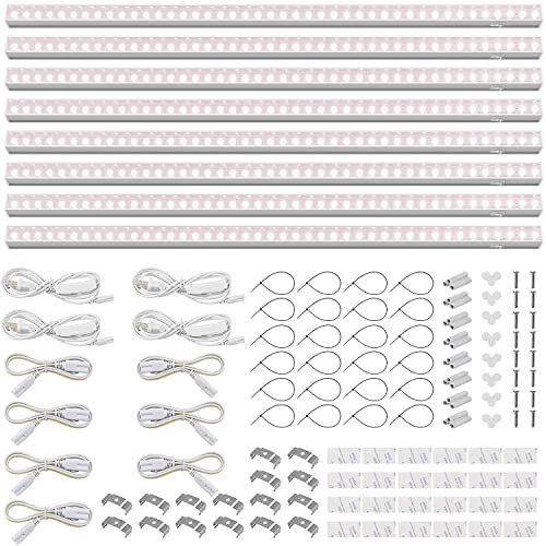 Barrina T5 Grow Lights for Indoor Plants, Full Spectrum LED Grow Light, 2FT 80W (8 x 10W), Plant Lamp for Indoor Growing, Seed Starting, Pinkish White, 8-Pack - color: Pinkish White, size: 2ft-white Cover