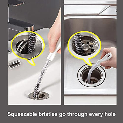 2-Piece Flexible Drain Brush Sink Unblocker Elastic Hose Pipe Straw Cleaning Brush with Handle Kitchen Drain Unblocker Wire Cleaner Bathroom Toilet Pipe Dredging Cleaning Hair Catcher Rod
