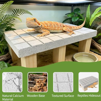 Bearded Dragon Shedding Rock, Bearded Dragon Pumice Stone Platform for Shedding, Calcium Stone with Wooden Pile, Reptiles Claw Grinding Block to Remove Dead Skin, Reptile Tank Care Accessories