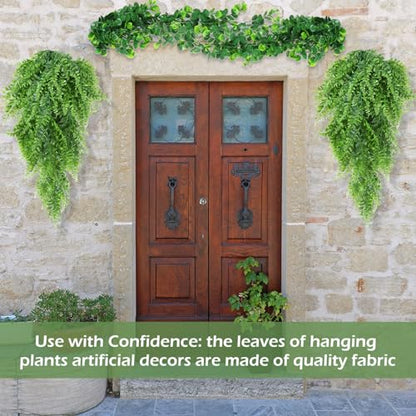 Hoteam 12 Pcs Artificial Hanging Plants 32 Inch Fake Ivy Vines with Fake Leaves Patio Artificial Plants Greenery for Living Room Indoor Outdoor Wall, No Basket (Eucalyptus,Persian Grass) - color: Eucalyptus,persian Grass