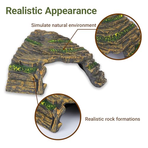 Reptile Hideout Cave with Textured Top for Natural Shedding Aid | Non-toxic resin habitat decor, fits terrariums to reduce pet stress. Sized 6.3x6.3x4.06 in for geckos & spiders.