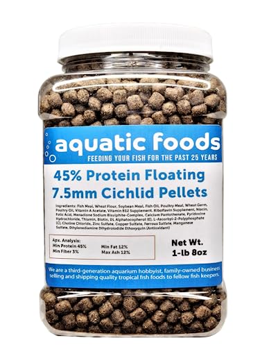 Cichlid Pellets, 45% Protein Floating 7.5mm Pellets for Larger Oscars, Central American, South American Cichlids …1-lb 8oz Med Jar - size: 1.5 Pound (Pack of 1)