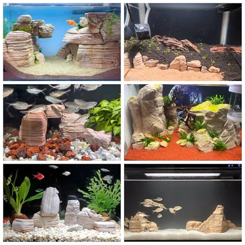Natural Aquarium Rocks PH Neutral Stone 2-7inch Fish Rocks 10lb Pagoda Rocks for Aquariums, Landscaping Model,Tank Decoration,Amphibian Enclosures-6-7Pcs - size: 10lb (2-7inch 6-7Pcs)