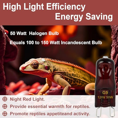 G9 Heat Lamp Bulbs for Reptile,Night Red, Mini Halogen Bulb 50W, Infrared Reptile Heat Lamp for Bearded Dragon Gecko Turtle Lizard, Pack of 3 - size: 50W-Pack of 3
