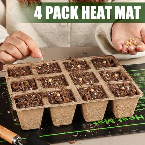 4 Pack Seedling Heat Mat for Plants Seed Starting, Waterproof 10"x 20" Warming Mat Plant Heating Pad for Seed Germination, Indoor Growing, Hydroponic, Greenhouse - size: 10×20"-4P