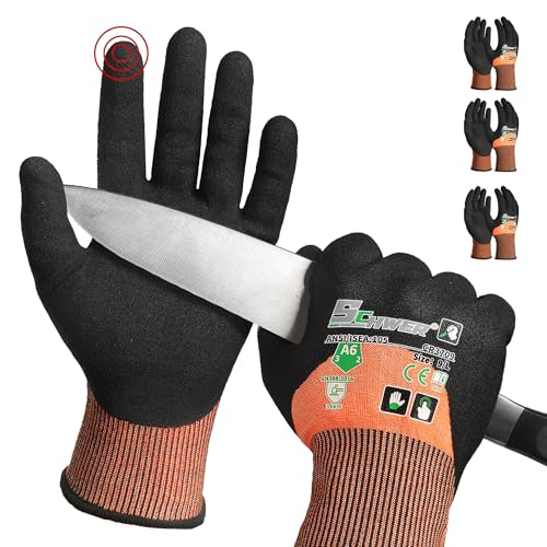 Schwer ANSI A6 Cut Resistant Gloves, CR3709 Cut Proof Work Gloves, Touch-screen Cutting Gloves, 3/4 Dipped Coating for Woodworking, Glass Metal Cutting, Construction, Fishing, L,3 pairs - size: Large, style: 3 Pairs