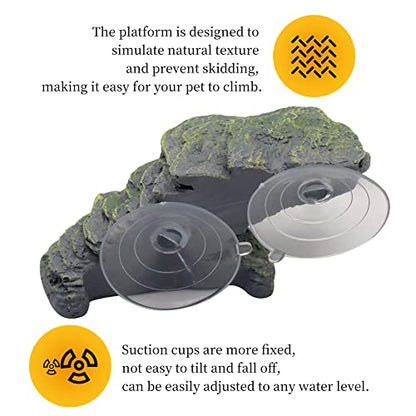 Turtle Basking Platform with Strong Suction Cups，Fish Tank Aquarium Tortoise Climbing Platform , Reptile Climbing Shale Resin Step Ledge Stone Aquarium Ornament Rock Float Resting Terrace for Frogs