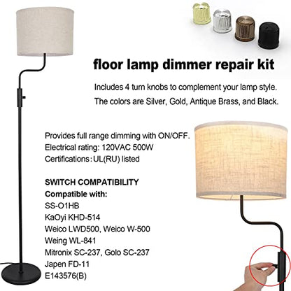 Zing Ear ZE-02A Rotary Dimmer Switch for Floor Torchiere Lamps, Halogen Lamps, Incandescent Lamps,500WMax. 120VAC Knob Switch Replacement Kit-Black Plastic Shell - size: Plastic shell