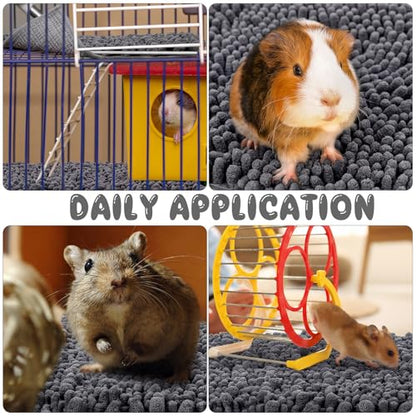 Amylove 4 Pcs Guinea Pig Cage Liner 12 x 12 Inch Washable Shaggy Chenille Pee Pads Pet Dog Cat Bedding Training Mat Reusable for Small Animals Puppy Bunny Hamster Chinchilla - color: Dark Gray, size: 12 x 12 Inch, style: Shaggy Chenille