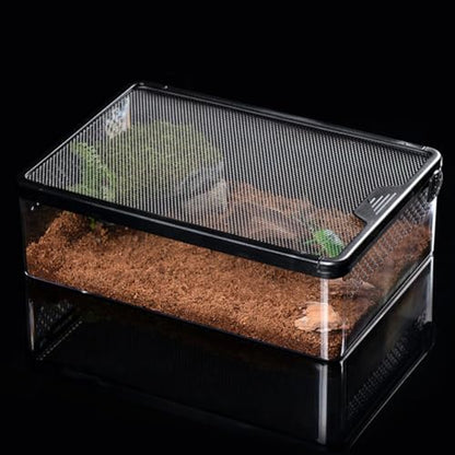 AWXZOM Reptile Feeding Box Clear Terrarium for Geckos, Frog, Lizards, Chameleons, Serpents, Scorpion, Snail, Insect, Hermit Crab, Isopods - 12.6x8.6x3.9inch