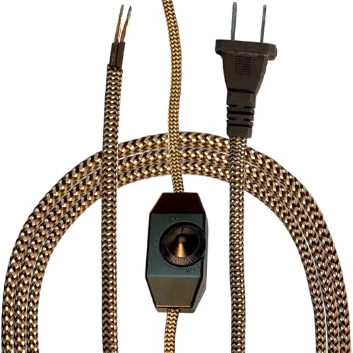 Royal Designs, Inc. Lamp Cord Molded Plug with Dimmer Switch, Stripped Ends Ready for Wiring, 8 ft Long, Brown/Gold, SPT-1 UL Listed (CO-5001D-BR/GL-8-1) - color: Brown/Gold