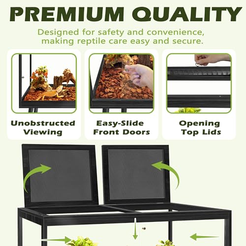 PROLEE Bearded Dragon Tank with Legs Stand 81 Gallons, Acrylic Panel Lizard Tank, Reptile Tank with Metal Mesh Roof Door (Black, 48"x20"x20") - color: Black, size: 48"x20"x20"