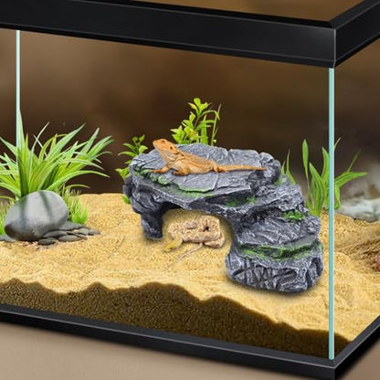 GOZILLA Turtle Basking Platform,Turtle Tank Decoration for Aquariums and Terrarium.Step & Cave Reptile Habitat Hideout for Tortoise, Gecko and Beard Dragon.(Black-M)