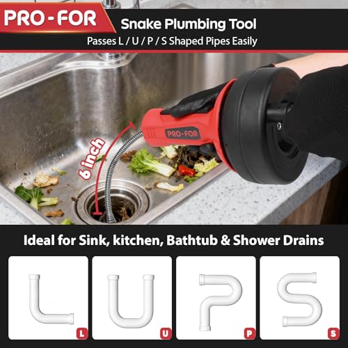 Drain Auger, 16.4FT Plumbing Snake Drain Clog Remover, Manual & Drill Powered Drain Snake for 0.75–2 Inch Pipes, Sink, Shower, Bathtub, Toilet, Kitchen Drain Cleaner Tool with Steel Cable