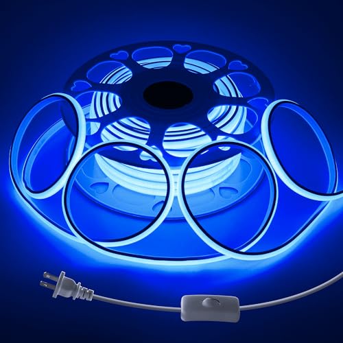 Blue COB LED Strip Lights Outdoor Waterproof 120V 65.6FT COB LED Rope Lights Indoor Super Bright Flexible LED Tape Lights with Switch Plug in 288Leds/M for Indoor Exquisite Wall Decor 20M - color: Blue, size: 20M