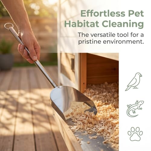 Toyvian Stainless Steel Poop Scooper Adjustable Handle for Chicken Coop Bird Cage Cleaning Reptile Litter Small Pet Yard Waste Removal
