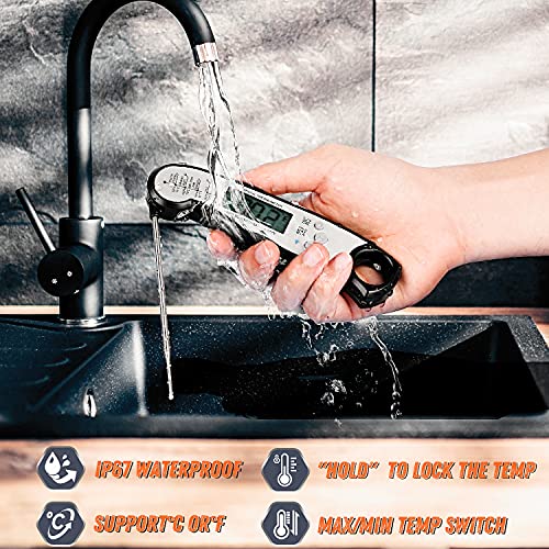 Digital Meat Thermometer, Waterproof Instant Read Food Thermometer for Cooking and Grilling, Kitchen Gadgets, Accessories with Backlight & Calibration for Candy, BBQ Grill, Liquids, Beef, Turkey… - color: Black - Sliver