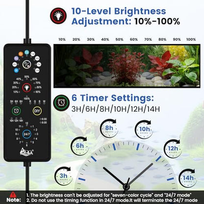AQQA Full Spectrum Aquarium Plant Light LED Fish Tank Light IP68 Waterproof with 24/7 Natural Mode & DIY RGBW Mode, 9 Colors & 10-Level Brightness Adjustable, 6 Timer Settings for 40"-48" Tank (36W) - size: 40-48inch