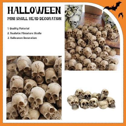 40Pcs Mini Skulls, Realistic Resin Skull, Scary Skeleton Head Halloween Miniatures for Micro Landscape Figure Scary Haunted Dollhouse Accessories