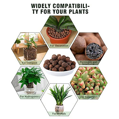 Natural Leca Clay Pebbles, 17LBS 8mm-18mm Expanded Organic Balls Plants Grow Media Gardening Soil for Hydroponics, Drainage, Decoration, Aquaponics - size: 17 LBS