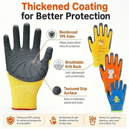 Kids Hamster Anti-bite Gloves,Small Pet Scratch Proof, Children Gardening Gloves,3 Pairs with Cute Print - size: S AGE>10