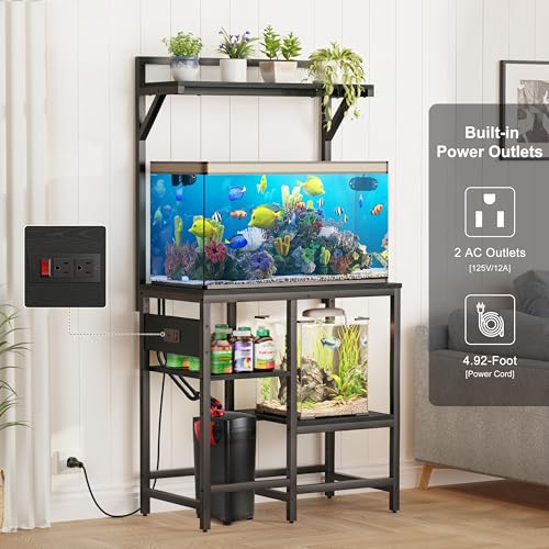 20-29 Gallon Fish Tank Stand, Aquarium Stand with Power Outlet, Heavy-Duty Reptile Terrarium Stand Table with Top Shelf for 20 Gal Long/High/Extra Long & 29 Gal, 30.7"L x 15.3"W x 30"H (Black) - size: 20-29 Gallon