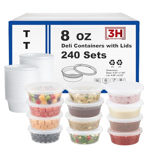 8 oz Food Storage Containers with Lids (240 Set/480 Piece) Small Deli Containers for soup, Freezer Microwave Safe, BPA-Free Plastic, Stackable Snack Leakproof Leftover Organizers - size: 8 oz - 240 Sets