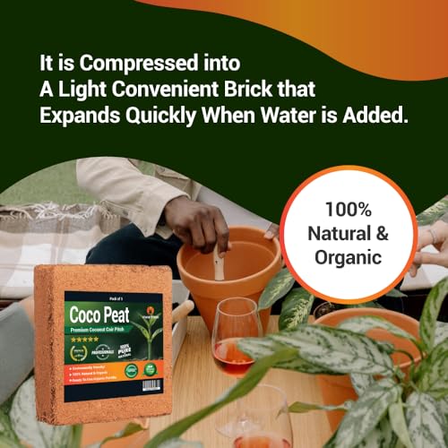 100% Organic Coco PEAT/Coir for Gardening 9+ LBS Brick,100% Natural Fertilizer (Pack of 1)