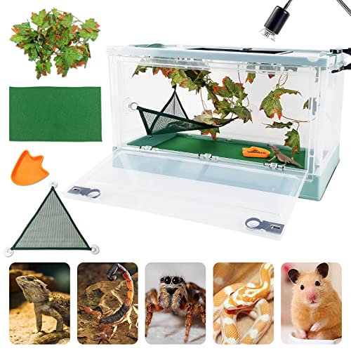 RunDuck Travel Portable Foldable Terrarium Kits for Reptiles -Heat-Resistant Material, Easy to Move with Wheels, Includes Plant, Feeding Bowl, and Carpet for Snakes, Lizards, Tortoises, and Leopard - color: Blue