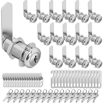 Cam Locks Cabinet Locks Keyed Alike, 1-3/8'' (Length) Cylinder Fits on 1-1/8'' Max Panel Thickness, 16pcs Secure Files Drawers RV Storage Locks Replacement Set, Zinc Alloy Chrome Finish - size: 1-3/8 Inch 16Pcs