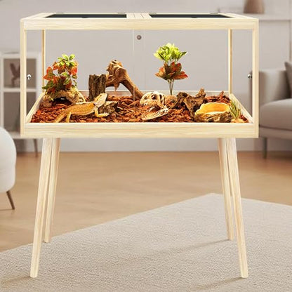 PROLEE Bearded Dragon Tank with Leg Stand 62 Gallons, Wooden Lizard Tank,Reptile Tank with Metal Mesh Roof Door, Acrylic Panel Snake Tank with Lock Design (Oak, 40"x20"x20") - color: Oak, size: 40"x20"x20"