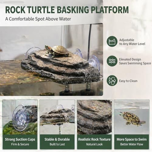 ZENFUN Turtle Basking Platform, Tank Aquarium Tortoise Climbing Platform with 3 Suction Cups, Simulation Rock Resting Terrace, Turtle Tank Accessories for Baby Tortoise, Terrapins, Frogs