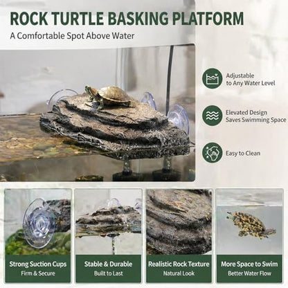 ZENFUN Turtle Basking Platform, Tank Aquarium Tortoise Climbing Platform with 3 Suction Cups, Simulation Rock Resting Terrace, Turtle Tank Accessories for Baby Tortoise, Terrapins, Frogs