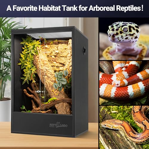 REPTI ZOO 67 Gallon PVC Tall Reptile Tank, 24 x18x36 inch Large Reptile Terrarium for Gecko Lizard Chameleon Frog Snake, Enclosure Habitat with Sliding Door & Top Screen Ventilation - size: 24x18x36 inch