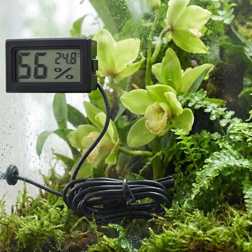 2pcs Reptile Digital Thermometer Hygrometer, Celsius Temperature Humidity Meter with Probe, Plastic Hygrometer for Terrarium, Vivarium, Pet Reptile Habitat Monitoring