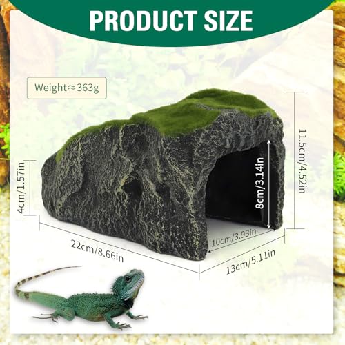 Mossy Reptile Rock Hides and Caves,Artificial Green Moss Cave Hideout for Reptile and Snake, Simulation Rock Tortoise Habitat Accessories,Terrarium & Aquariums Decor (Green, Large) - size: Large