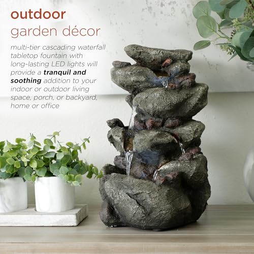 Alpine Corporation TZL154 14" Indoor Tabletop Rainforest Rock Water Fountain with LED Lights, Tiered Desktop Fountain for Home and Office Décor, Gray - style: Rock Water w/ LED's