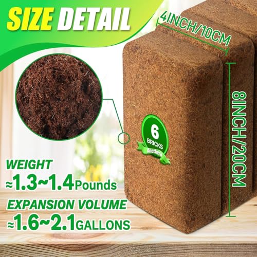 Coco Coir Brick for Plants-12 Pack Premium Coconut Bricks, 100% Organic Peat Moss, Fiber Coconut Husk for Planting, Gardening, Potting Soil Substrate - size: 12pcs