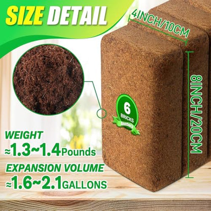 Coco Coir Brick for Plants-12 Pack Premium Coconut Bricks, 100% Organic Peat Moss, Fiber Coconut Husk for Planting, Gardening, Potting Soil Substrate - size: 12pcs